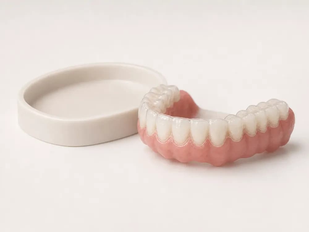 Die leere Bleaching-Schiene, neben das Modell des Bogens gelegt