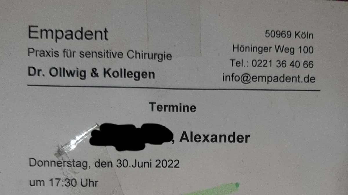 Empadent Praxis für sensitive Oralchirurgie — Foto aus dem Google-Eintrag der Praxis
