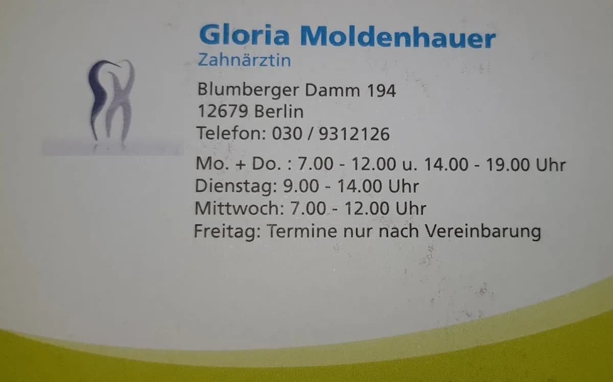 Frau Gloria Moldenhauer Zahnarzt — Foto aus dem Google-Eintrag der Praxis