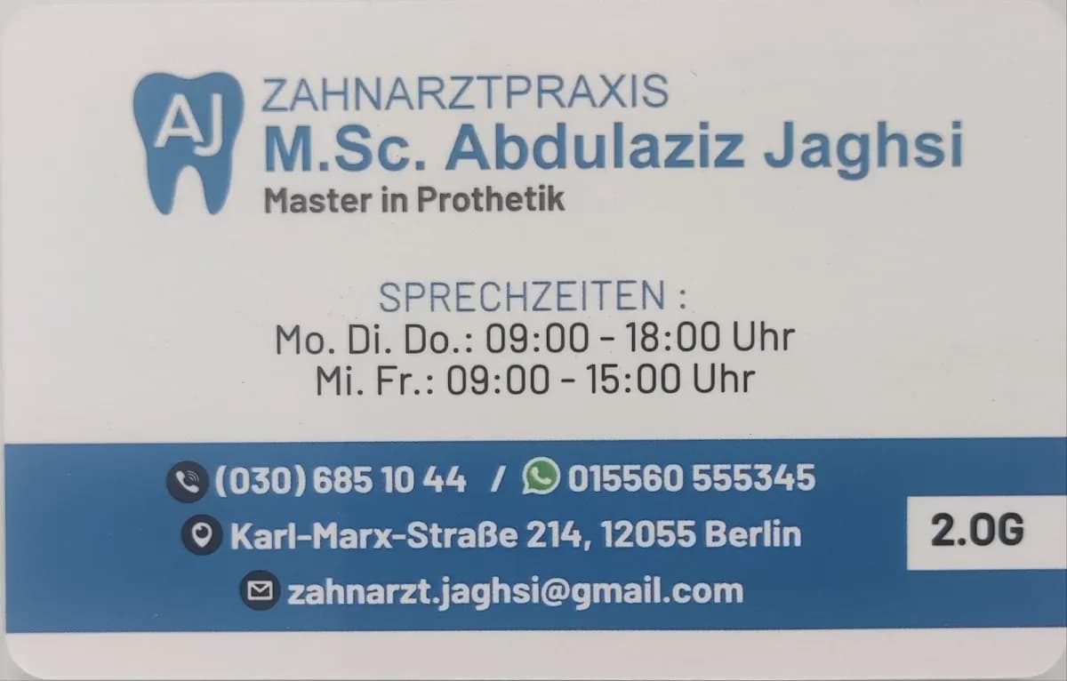Zahnarzt Abdulaziz Jaghsi — Foto aus dem Google-Eintrag der Praxis